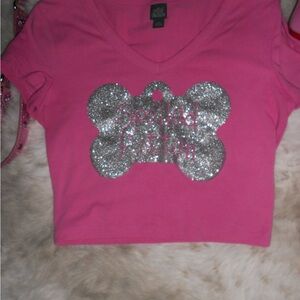 Spoiled rotten pink glitter cropped baby tee